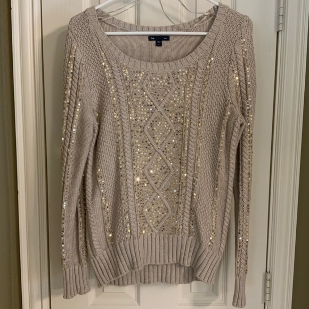 Gap Beige Gold Sequin Sweater